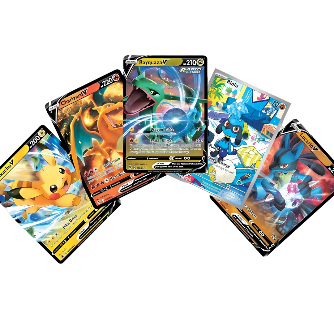 Pokémon Cards: Bundle of 5 Rare Pokemon Cards including V or VMAX, EX, GX, Full Art, Illustration Rare, Trainer Gallery Pokemon Cards stored in a That Chunky Yellow Mouse ™ Gift Pouch