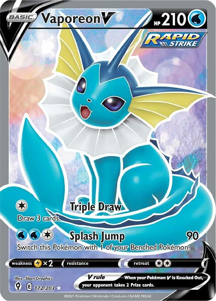 Pokémon Trading Card - Sword & Shield - Evolving Skies - Vaporeon V Full Art - 172/203 - Collectible Card Game Singles