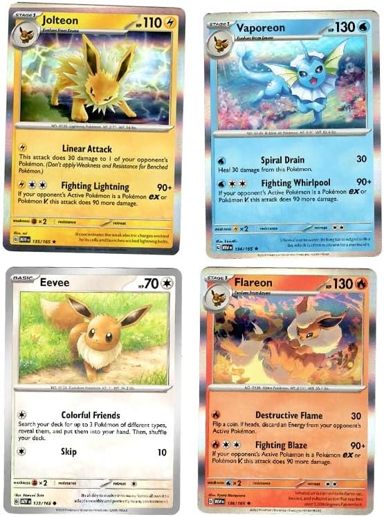 Jolteon Flareon Vaporeon 135/165 - Eevee - Pokemon 151 - Evolution 4 Card Lot - Holo Rare