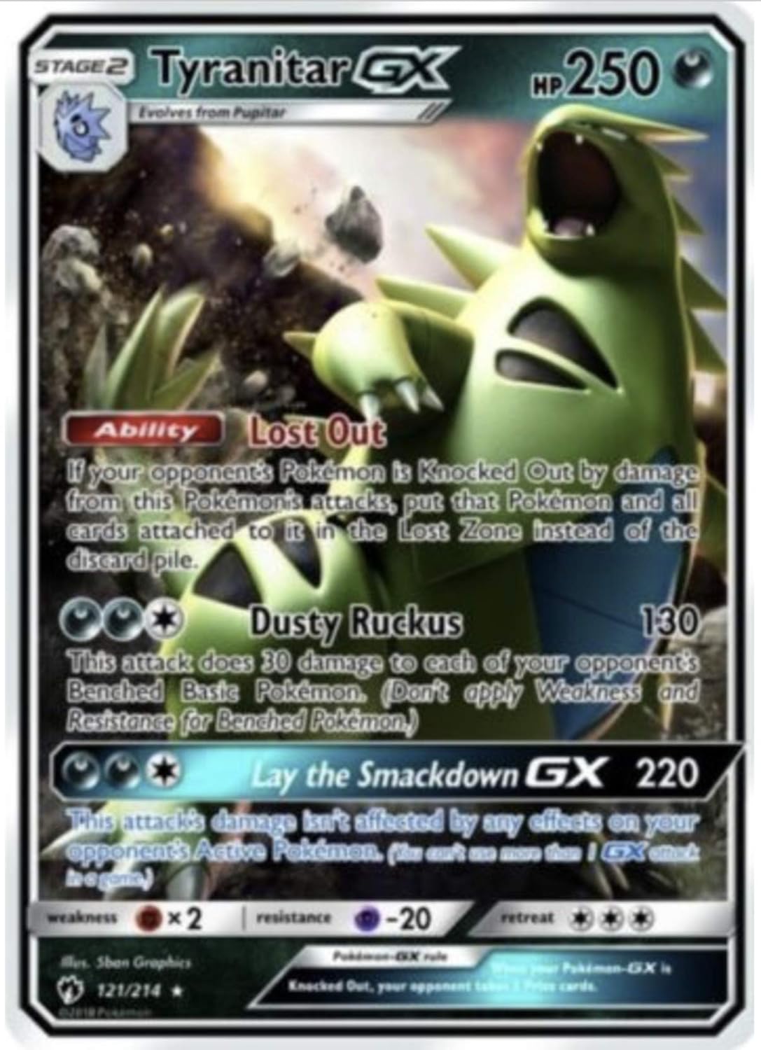 ...lost SM8 Thunder - Tyranitar GX - 121/214 - Ultra Rare - NM/M - 100% Guaranteed Authentic Card