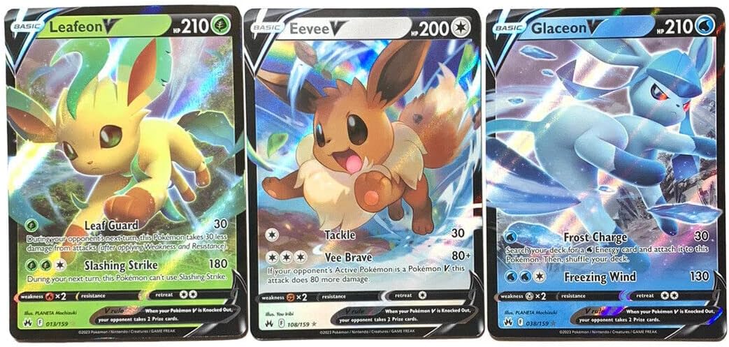 Eevee V Leafeon V Glaceon V - Crown Zenith Pokémon Card Set - 108/159 013/159 038/159
