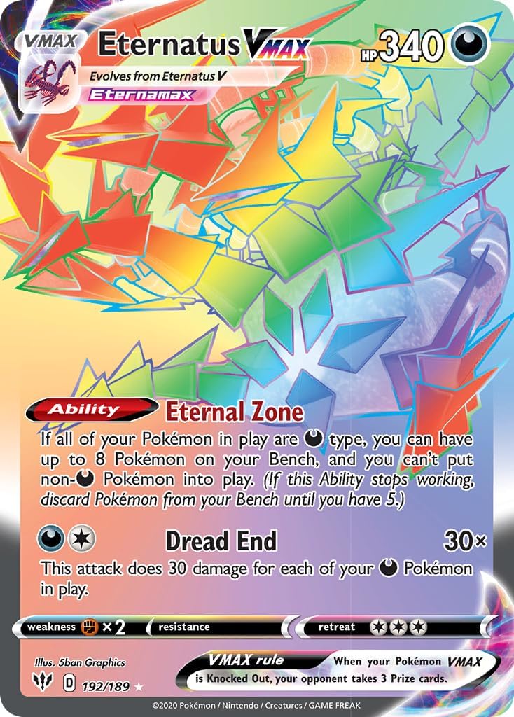 Pokemon Trading Card - Eternatus Vmax Hyper Rainbow Rare - Darkness Ablaze - Full Art Holo - Single Card