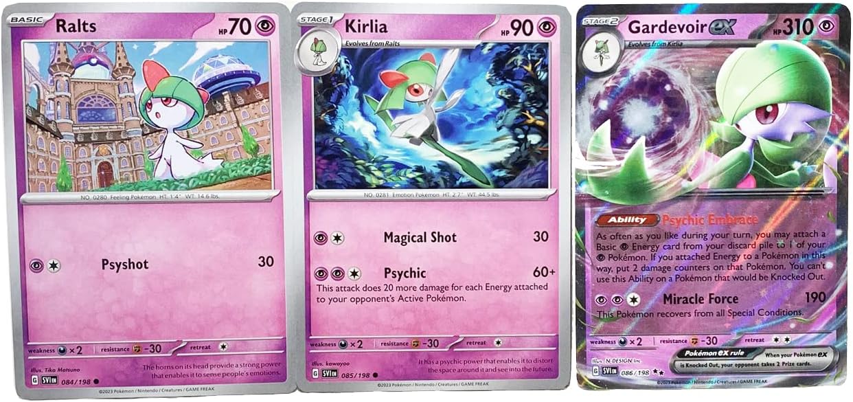 Gardevoir ex 086/198 Holo - Scarlet & Violet - Pokemon Evolution 3 Card Lot - Ralts & Kirlia