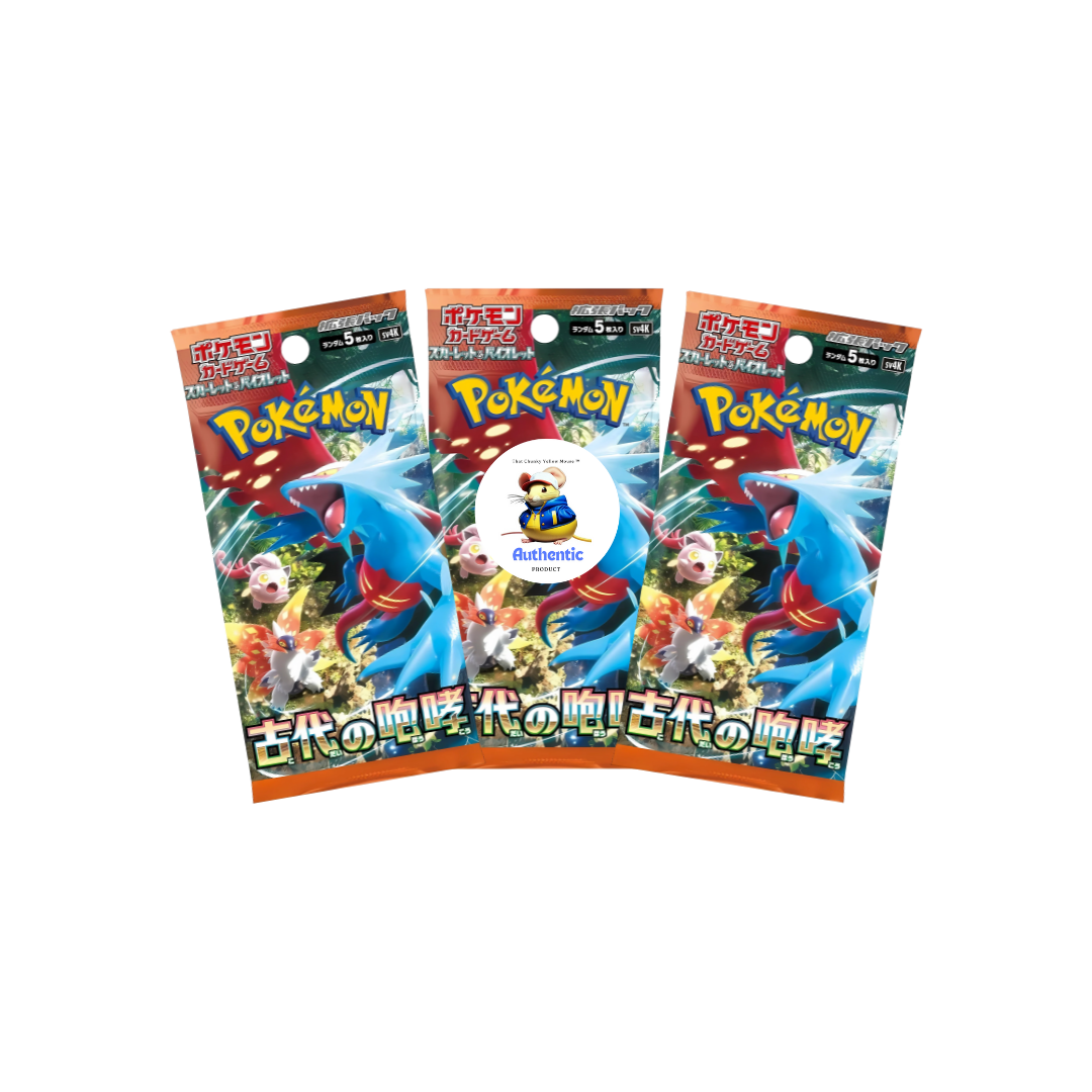 3 x Ancient Roar Japanese Pokemon Booster Packs | Scarlet & Violet Set | Pokémon Trading Cards in 3 Booster Packs | TCYM Authenticated | Pokemon TCG Pack | Japanese Paradox Rift