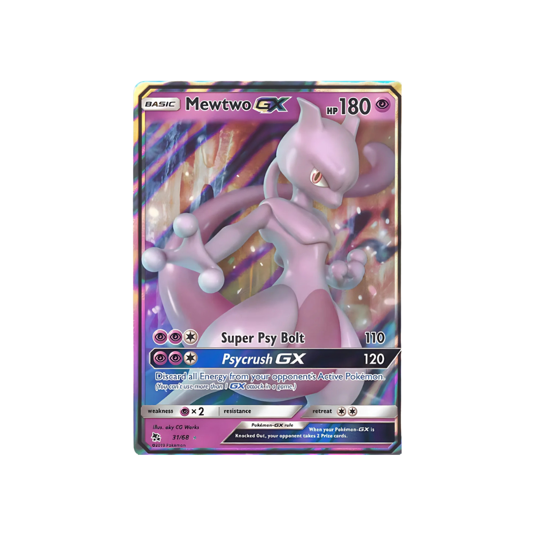 Pokemon Hidden Fates Mewtwo-GX - 31/68 Trading Card, 1.0 unit, Ungraded, Unisex Kid Theme, TCG Graded