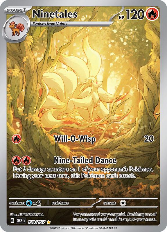 Ninetales Illustration Rare 199/197 Obsidian Flames