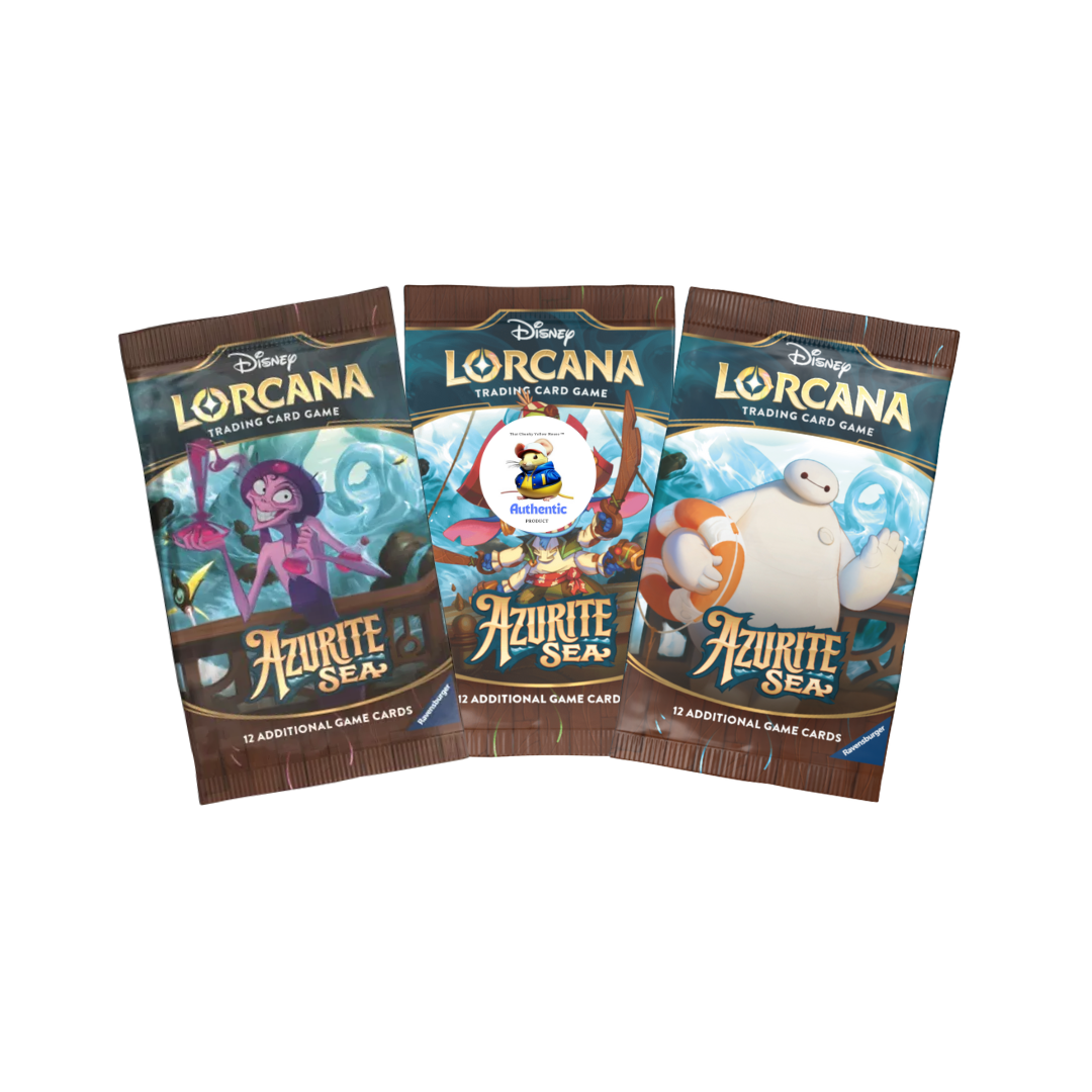 Azurite Sea Lorcana Set | 3 x Disney Trading Cards Booster Packs | Azurite Seas Lorcana 3 Booster Packs Featuring Stitch and Moana | Newest Set of Lorcana Cards for Collectors and Enthusiasts |