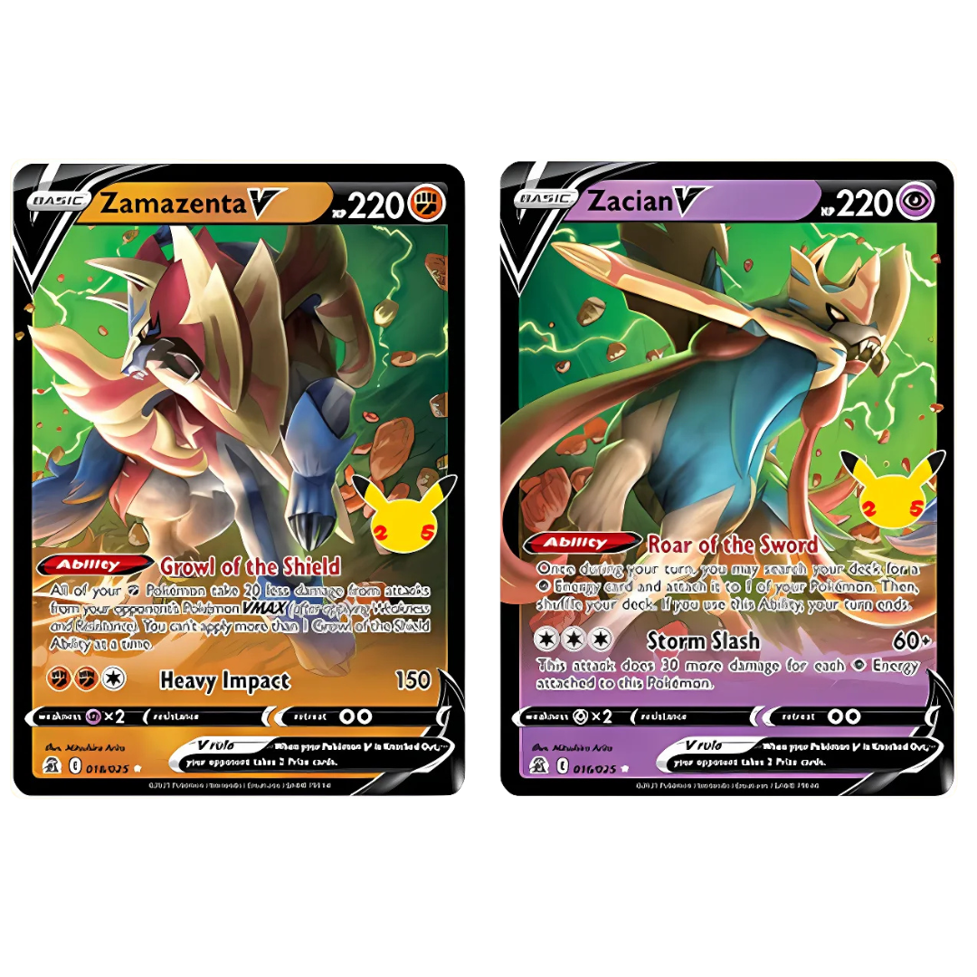 Pokémon 25th Anniversary Celebrations Zacian V + Zamazenta V + 2 Surprise Cards!