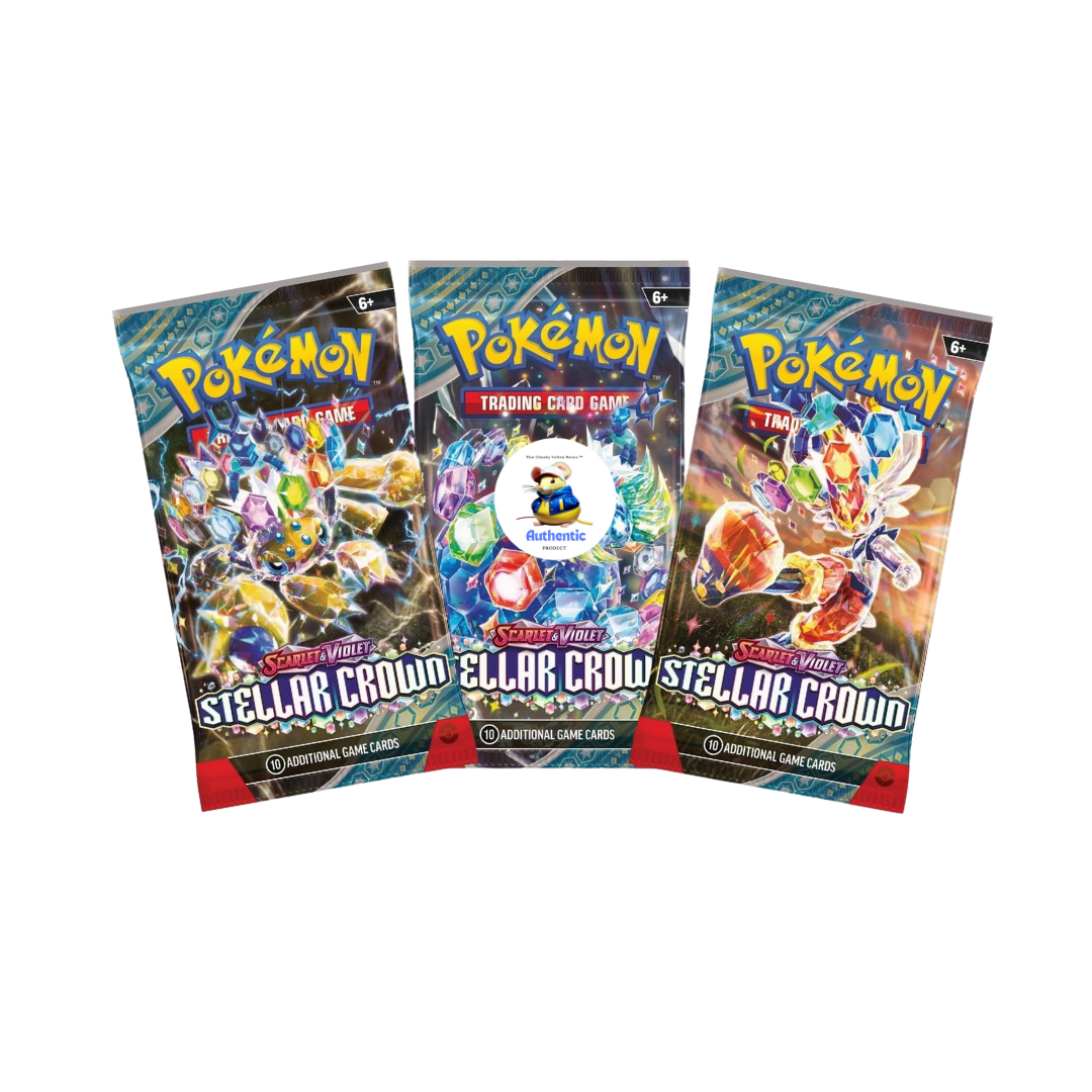 3 x Pokemon Stellar Crown Booster Packs | Scarlet & Violet Set | Pokémon Trading Cards in 3 Booster Packs | Authentic | Pokemon TCG Pack + TCYM Pouch | 3 x Stellar Crown Booster Packs