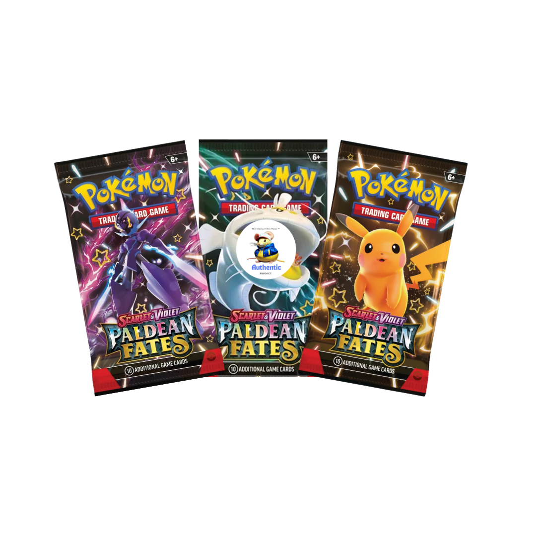 3 x Pokemon Paldean Fates Booster Packs | Scarlet & Violet Set | Pokémon Trading Cards in 3 Booster Packs | Authentic | Pokemon TCG Pack c 3 + TCYM Pouch |