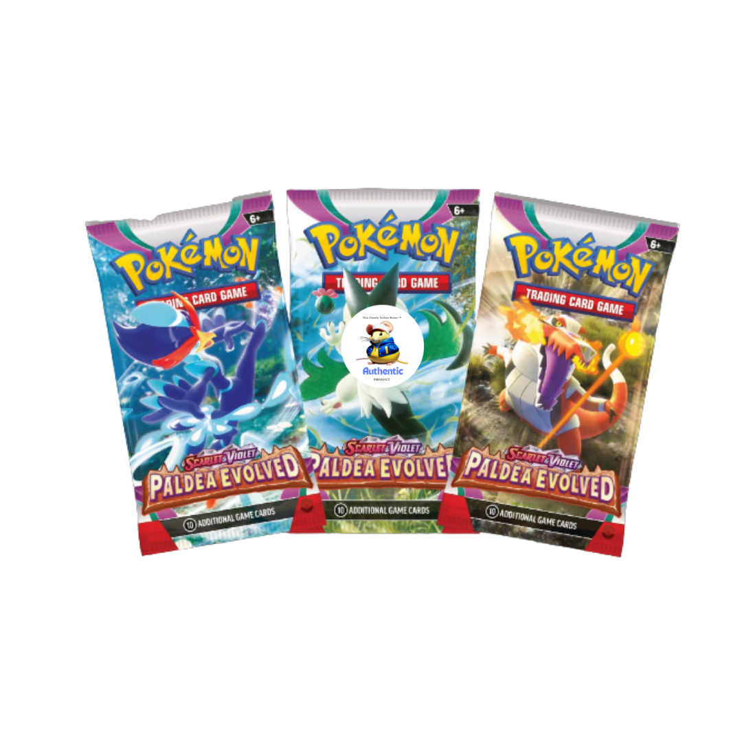 3 x Paldea Evolved Booster Packs | Scarlet & Violet Set | Pokémon Trading Cards in 3 Booster Packs | Authentic | Pokemon TCG Pack + TCYM Pouch | 3 x Paldea Evolved Booster Packs