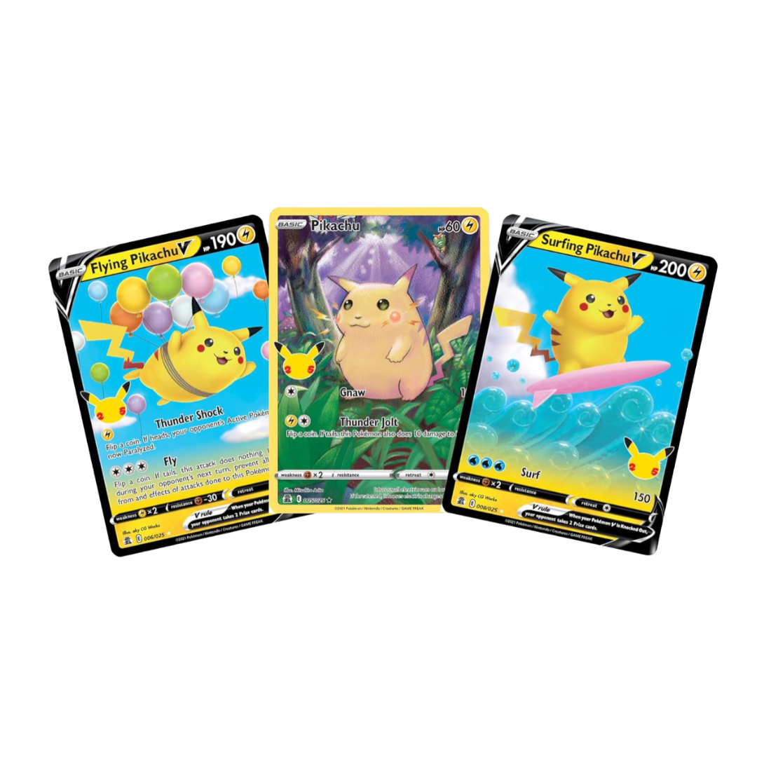 Pokemon Celebrations Pikachu Pokemon Card Gift | 3 Pikachu Pokémon Cards | Essential Pokemon Packs for Collectors | Celebrations Pikachu Pokémon Card | Pokemon Gift for Pikachu Fans