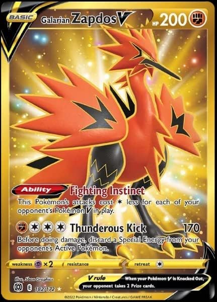 Galarian Zapdos V 182/172 Brilliant Stars - Secret Rare Gold Pokemon Card