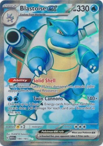 Pokemon - Blastoise ex 184/165 + That Chunky Yellow Mouse Protective Pouch