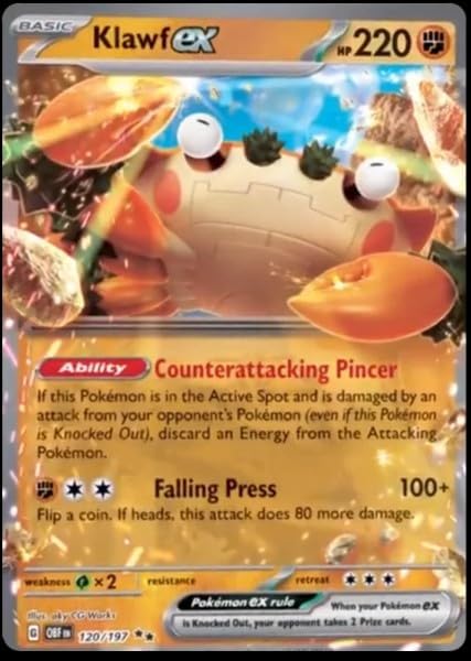 Pokemon - Klawf ex 120/197 - Obsidian Flames - Double Rare - Holo Foil Card