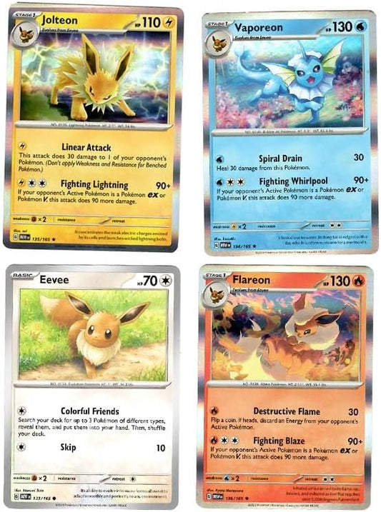 Jolteon Flareon Vaporeon 135/165 - Eevee - Pokemon 151 - Evolution 4 Card Lot - Holo Rare