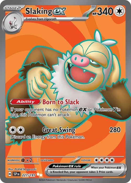 Pokemon - Slaking ex 227/191 - Surging Sparks – Full Art Ultra Rare – Foil Card