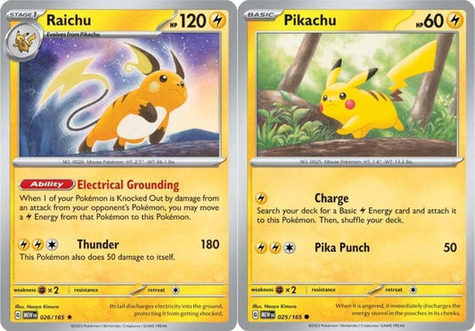 Raichu 026/165 - Pikachu- Pokemon 151 - Evolution Holo Rare 2 Card Lot