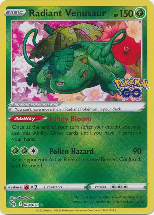 Radiant Venusaur - 004/078 - Pokemon Go - Glossy Pokemon Card