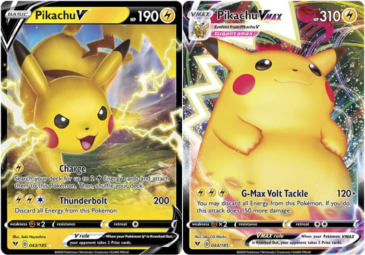 Pokemon Vmax Card Set - Pikachu VMAX 44/185 & Pikachu V 43/185 - Vivid Voltage - Ultra Rare Card Lot
