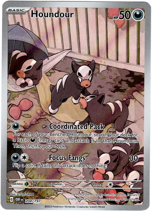 Pokémon - Houndour 204/197 - Obsidian Flames - Illustration Rare - Holo Foil Full Art - Collectible Card Game Single