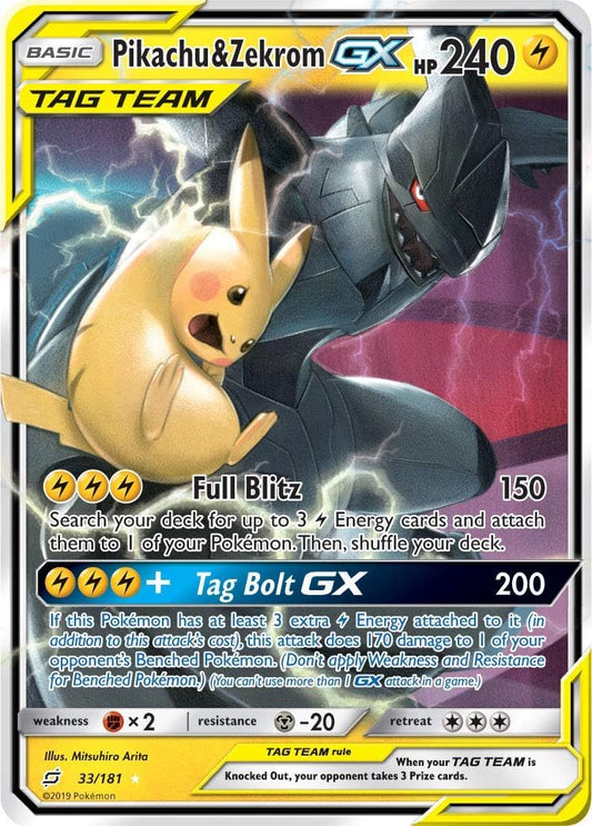 Pokémon Pikachu & Zekrom GX - 33/181 - Ultra Rare Collectible Card