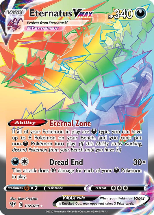 Pokemon Trading Card - Eternatus Vmax Hyper Rainbow Rare - Darkness Ablaze - Full Art Holo - Single Card