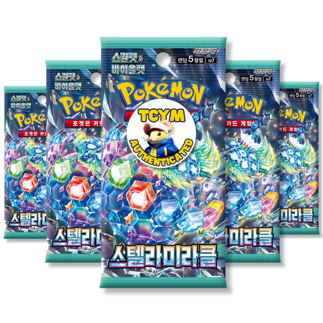 Stellar Crown Stellar Miracle Korean 5 Booster Packs | TCYM Authenticated | Korean Pokemon Cards | Pokemon Stellar Crown Booster Packs | Pokémon Scarlet and Violet