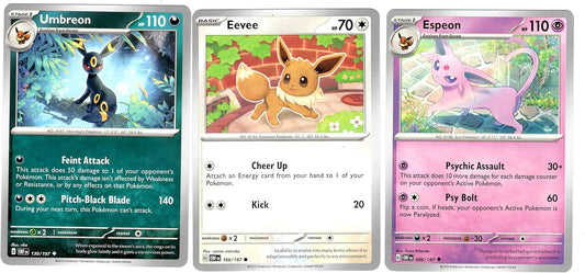 Umbreon Espeon Eevee - Obsidian Flames - Pokemon Evolution 3 Card Lot - 086/197-130/197