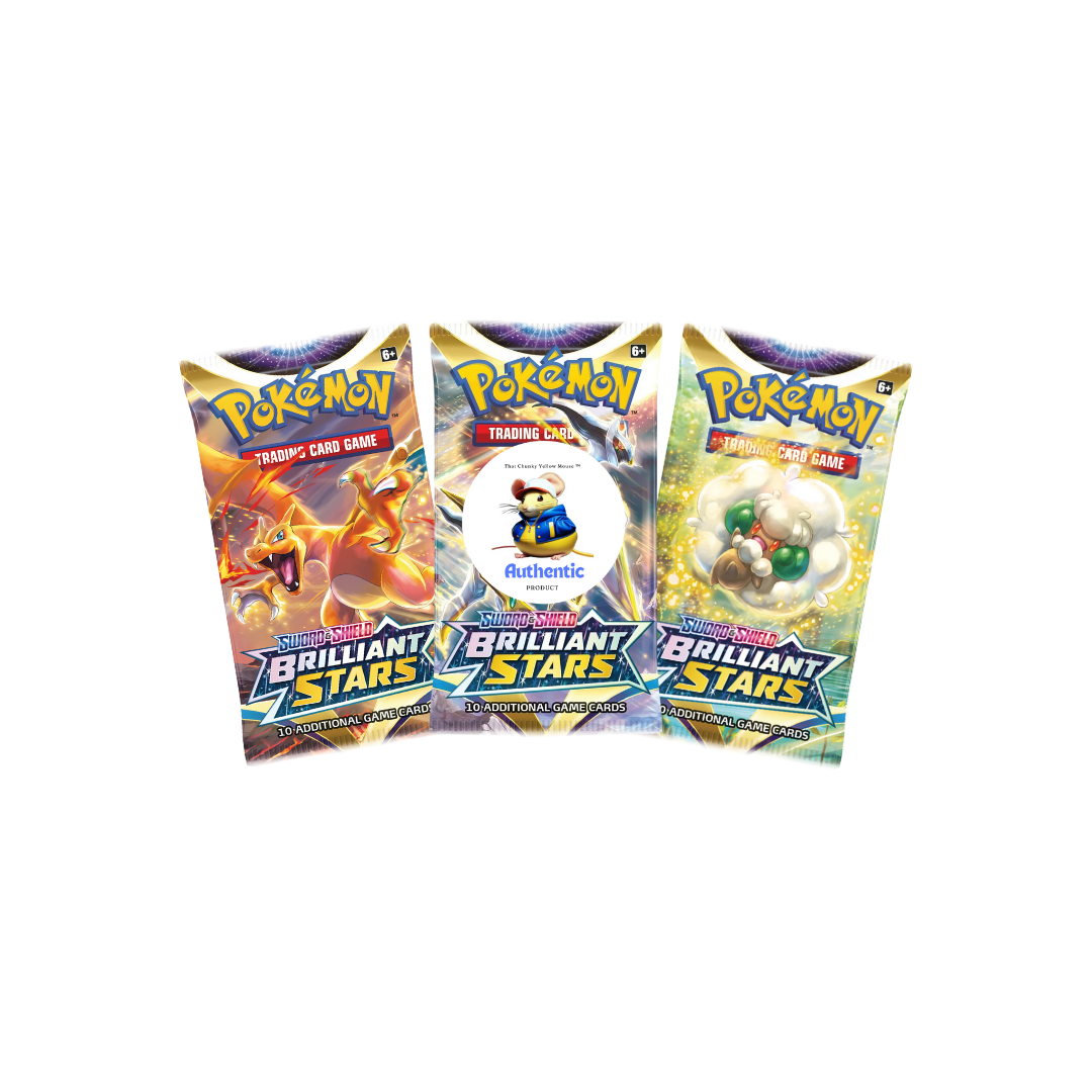 Brilliant Stars Booster Packs Triple Pack | Pokemon Trading Cards | 3 x Pokémon Brilliant Stars Booster Packs | TCYM Authentication | 3 Pokemon Card Packets from Booster Box |