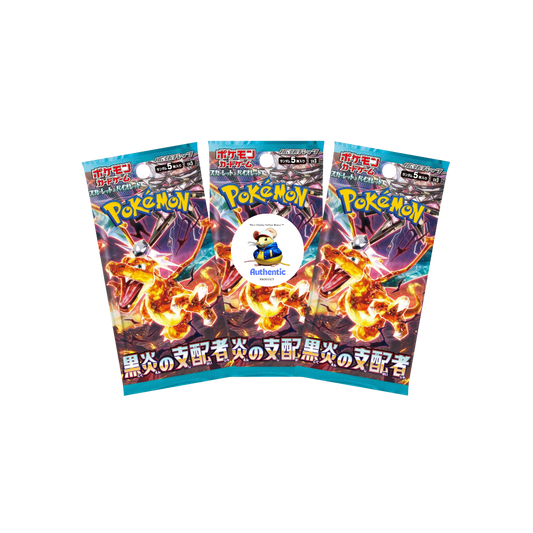 3 x Ruler of the Black Flame Japanese Pokemon Booster Packs | Japanese Obsidian Flames Pack | Pokémon Trading Cards in 3 Booster | TCYM Authenticated | Pokemon TCG Pack | Scarlet & Violet Set