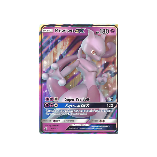 Pokemon Hidden Fates Mewtwo-GX - 31/68 Trading Card, 1.0 unit, Ungraded, Unisex Kid Theme, TCG Graded