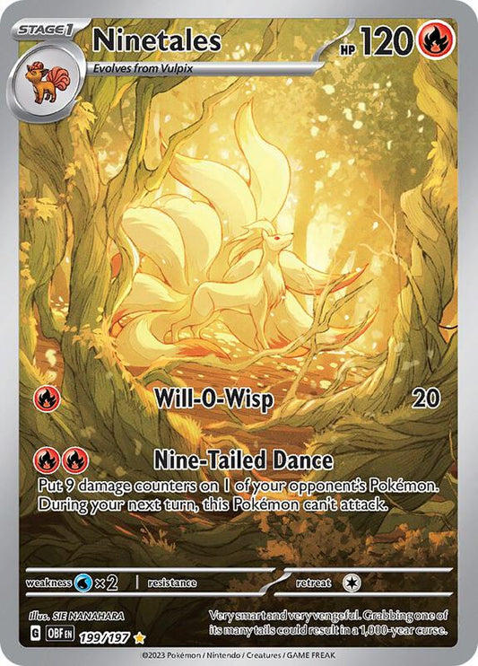 Ninetales Illustration Rare 199/197 Obsidian Flames