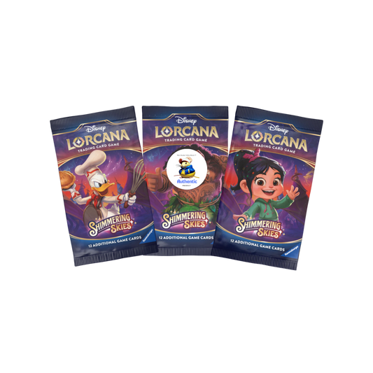 Shimmering Skies 3 Packs | Lorcana Set 4 | 3 x Boosters Packs | Trading Cards in 3 Booster Packs | For Collectors Disney Lorcana | Shimmering Skies Contains 12 Cards Per Pack + TCYM Pouch |