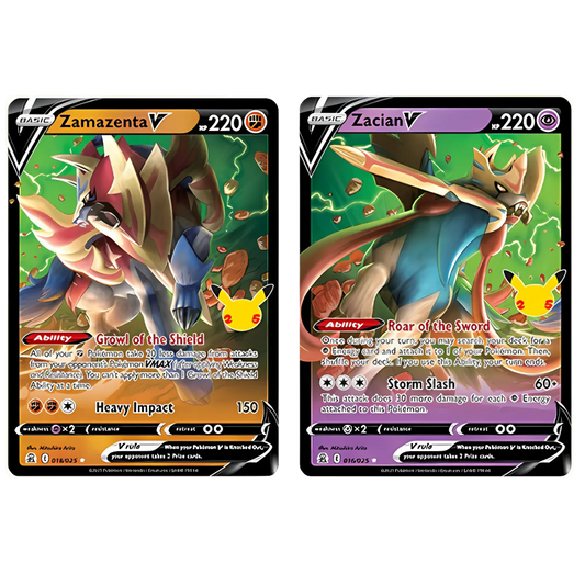 Pokémon 25th Anniversary Celebrations Zacian V + Zamazenta V + 2 Surprise Cards!