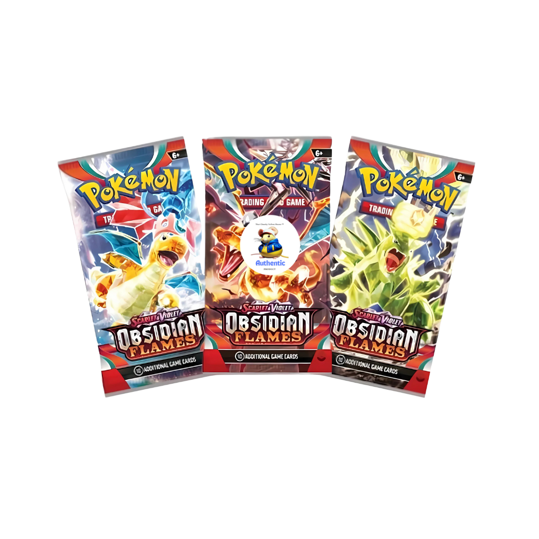 3 x Pokemon Obsidian Flames Booster Packs | Scarlet & Violet Set | Pokémon Trading Cards in 3 Booster Packs | Authentic | Pokemon TCG Pack + TCYM Pouch | 3 x Obsidian Flames Booster Packs