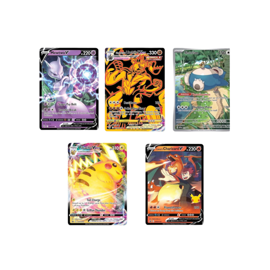 Pokemon TCG: 5 Rare Shiny Pokemon Cards | Pikachu VMAX | Mewtwo Pokemon GO | Legendary Urshifu Gold Pokemon Card | For Collectors | Celebrations Charizard Card V | Snorlax Pokemon 151 Promo |