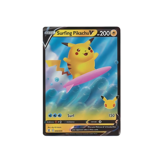 The Pokemon Company International Pokemon Single Card SURFING PIKACHU V 008/025 CELEBRATIONS, Multicolored